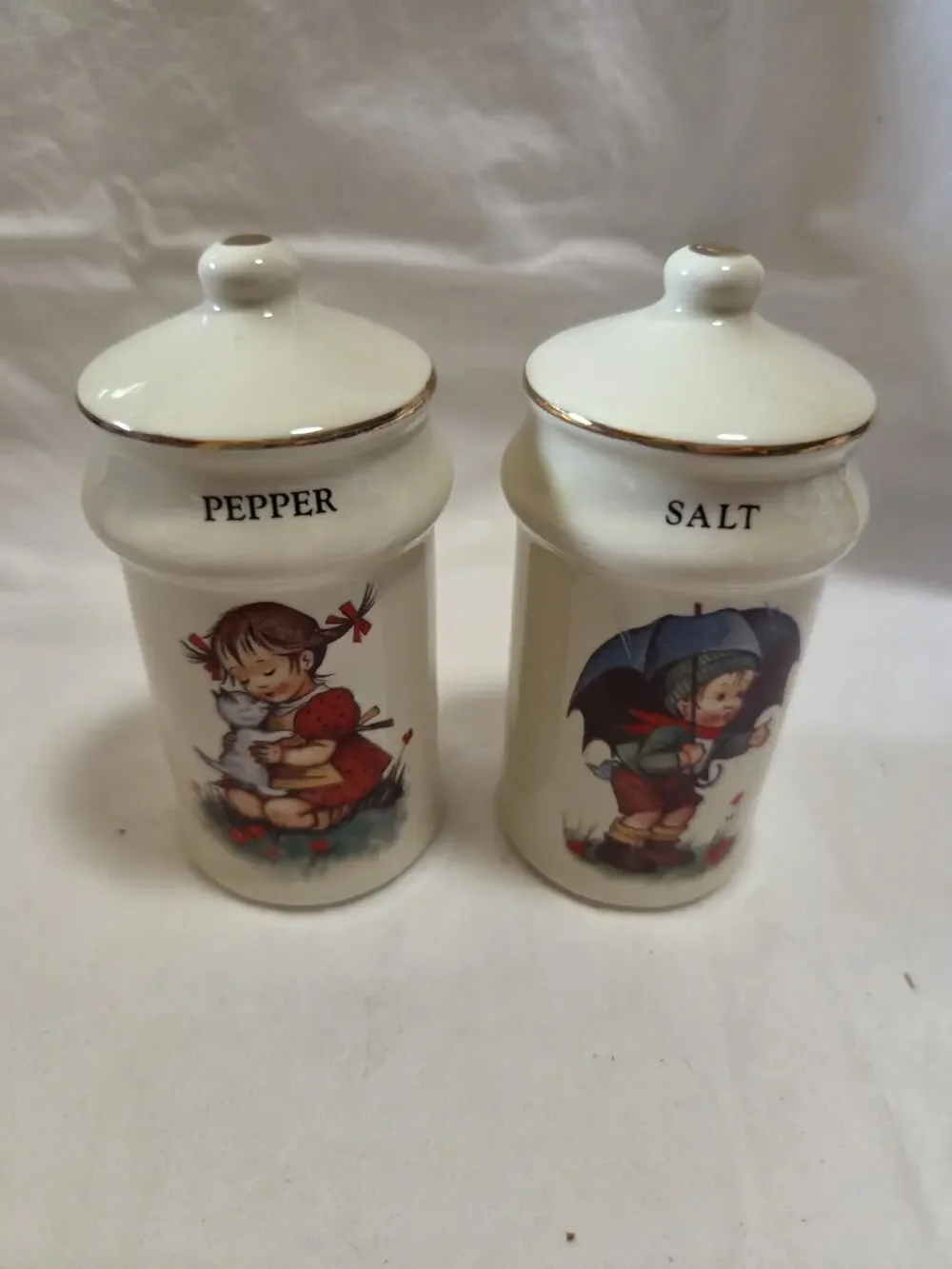 Vintage Salt and pepper Shaker Hummel Boy and Girl 4 Inches Tall